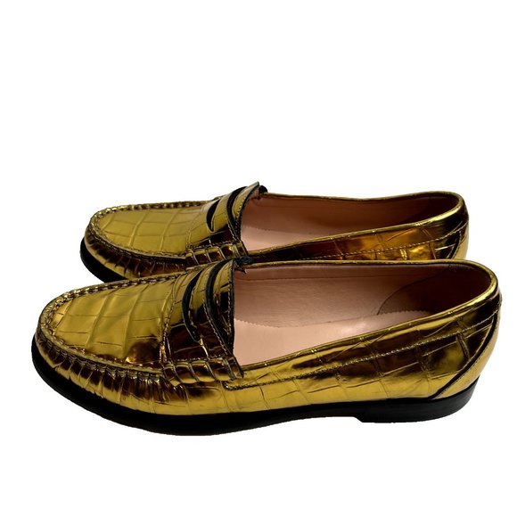 J.Crew $268 Winona Penny Loafers Croc Inspired Metallic Leather Size 9.5 BV736 - Picture 3 of 11